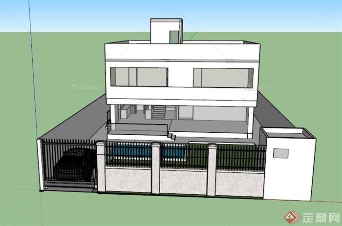 某现代两层带庭院的住宅建筑设计SU模型