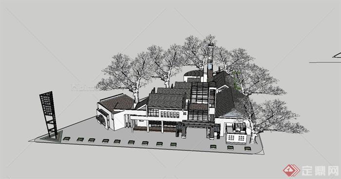 某新中式旅游服务中心建筑设计SU模型[原创]