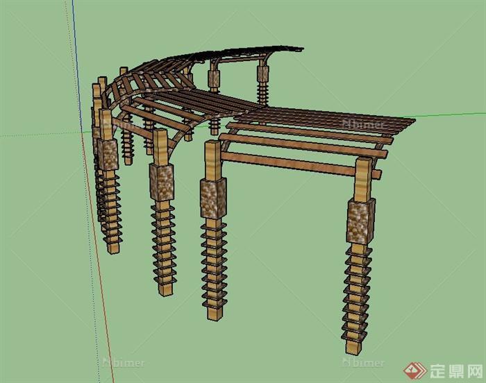园林景观单边廊架设计SU模型