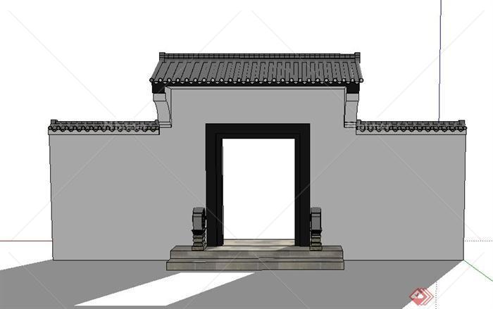 古典中式门楼围墙设计SU模型