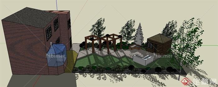 某住宅庭院花园景观设计SU模型