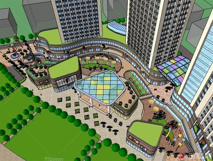 某商业广场办公建筑综合建筑设计SU模型