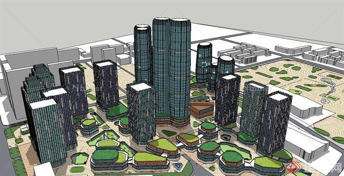 城市商务中心建筑SU精致设计模型