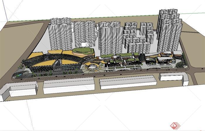 某现代风格详细精致商业区步行街建筑设计SU模型