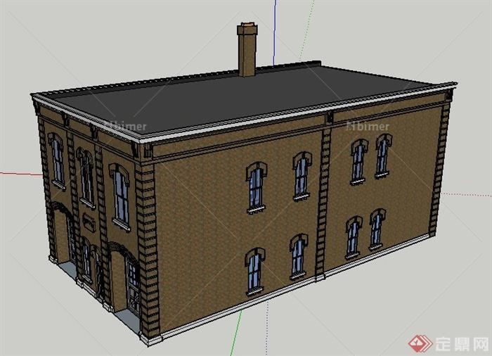 欧式风格二层礼堂建筑设计SU模型