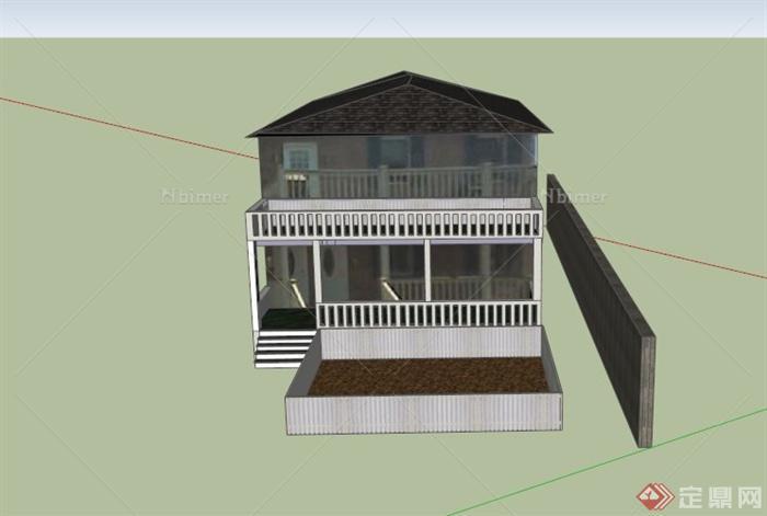 某现代两层木制住宅建筑设计SU模型