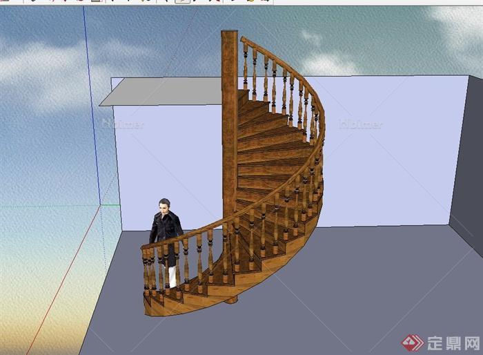 现代风格精致详细别墅室内旋转楼梯设计su模型[原