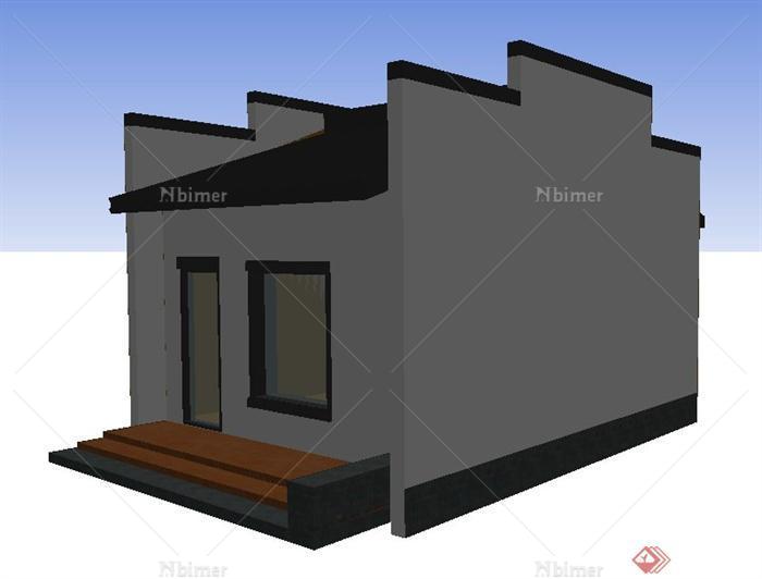 徽派中式风格门卫室建筑设计su模型