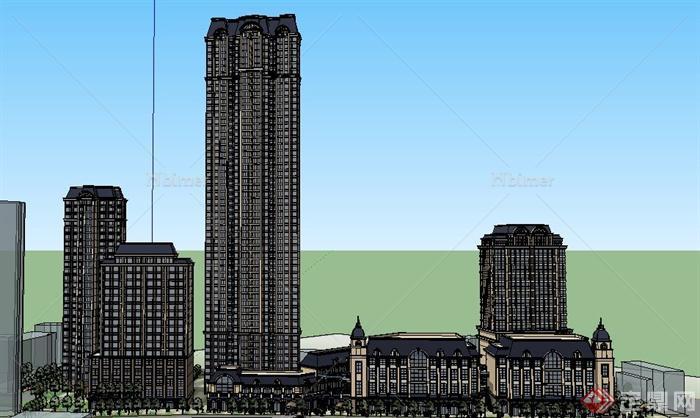 某现代住宅建筑区住宅建筑设计SU模型