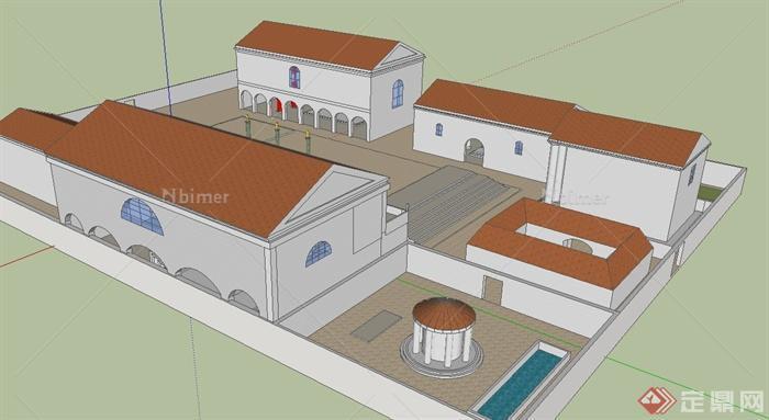某多栋教堂建筑设计SU模型