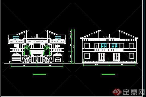 双拼带车库带庭院三层别墅（CAD+ 效果图）[原创