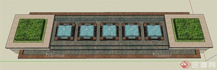 现代风格某景观喷泉叠水池su模型