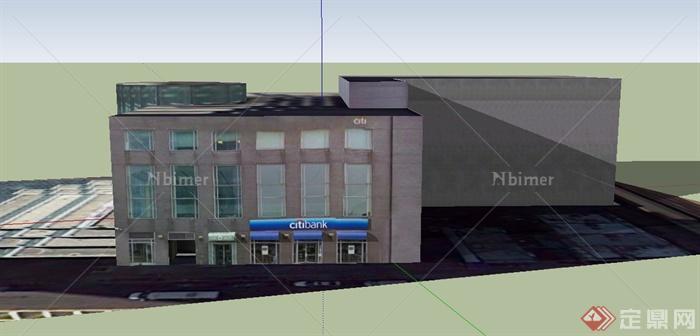 某现代三层银行办公楼建筑设计SU模型