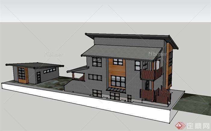 某两层带仓库住宅建筑设计SU模型