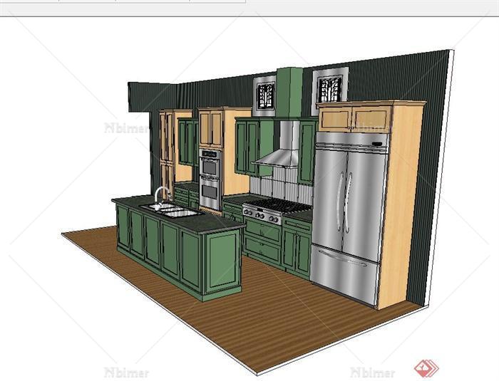 某现代风格住宅空间厨房设计su模型[原创]