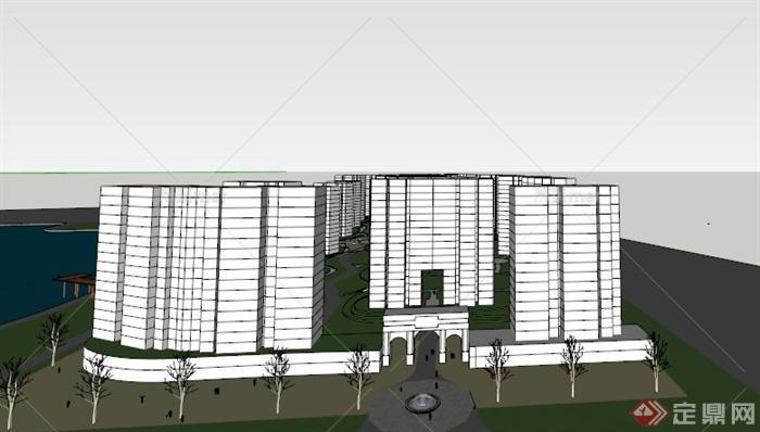 某现代临河居住区建筑设计SU模型