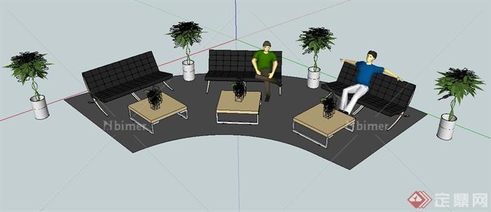 现代某办公室休息区桌椅设计SU模型
