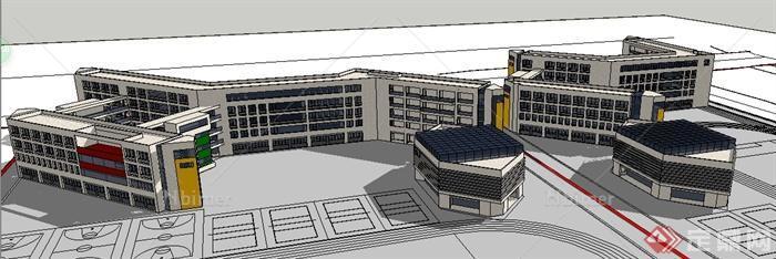 某现代中学以及小学学校建筑设计SU模型