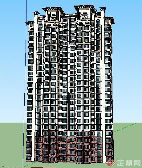 某现代风格高层住宅建筑设计方案SU模型17