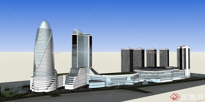 现代某城市办公区建筑设计SU模型