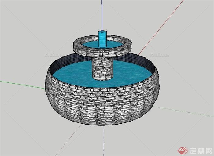 某现代风格水钵水景喷泉设计SU模型[原创]