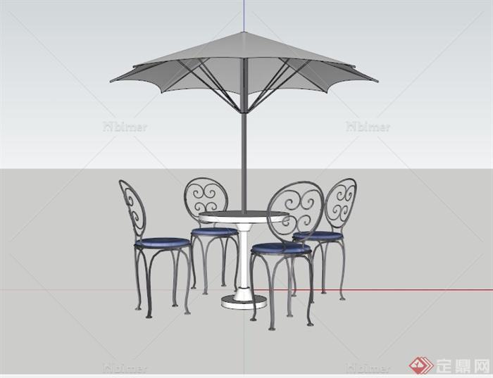 新古典遮阳伞桌椅组合SU模型
