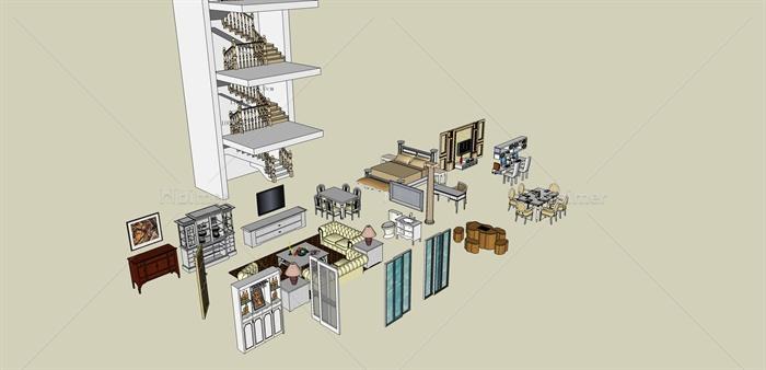 某欧式风格常用的几款家具设计su模型