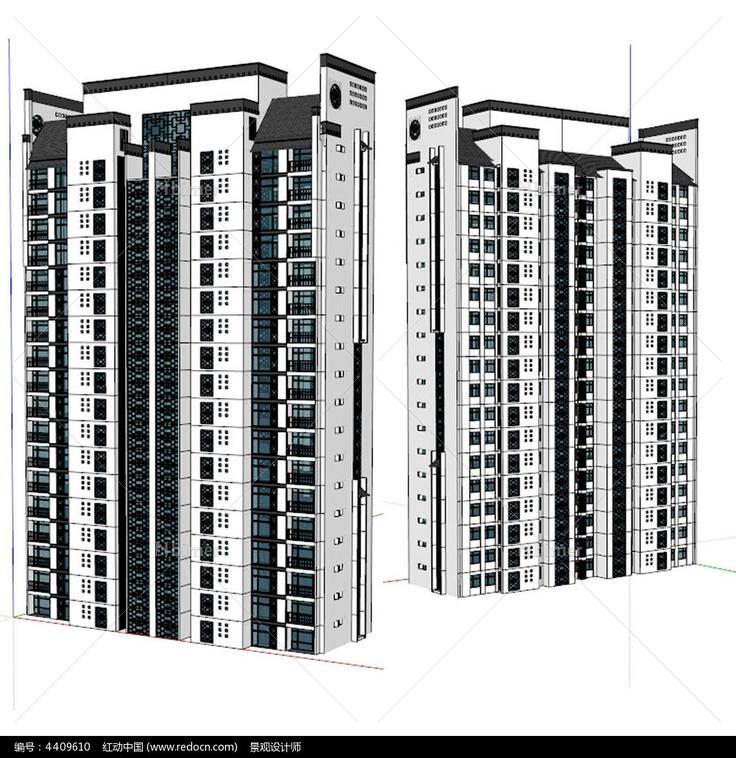 中式高层建筑居住区小区草图大师模型