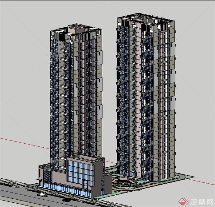 两栋高层住宅建筑设计SU模型1