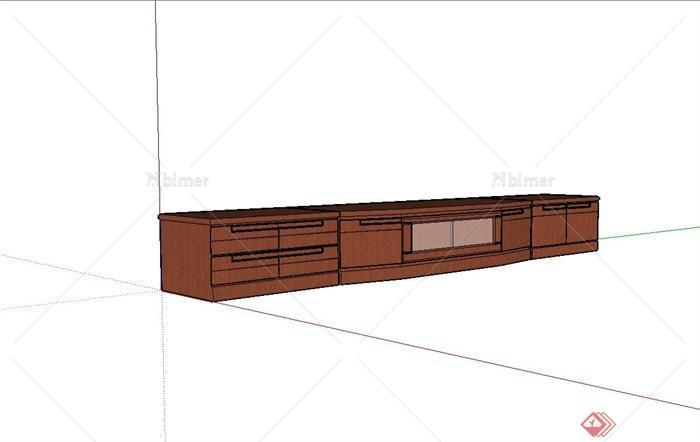 现代室内木质电视柜设计su模型
