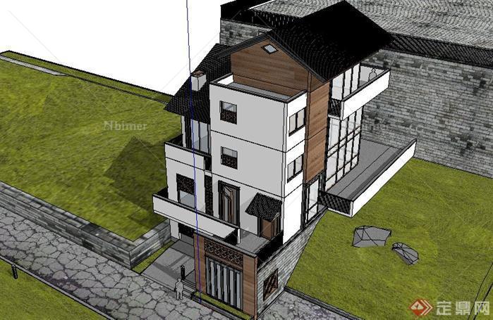 一个新中式别墅方案SU精致设计模型