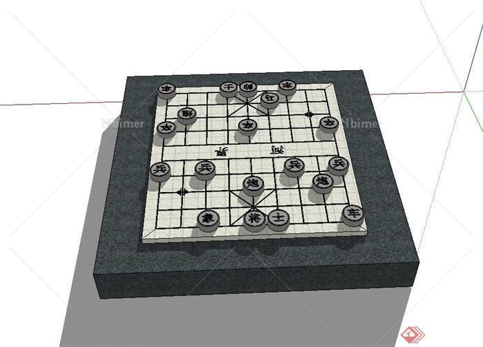 中国风格象棋雕塑小品设计su模型[原创]