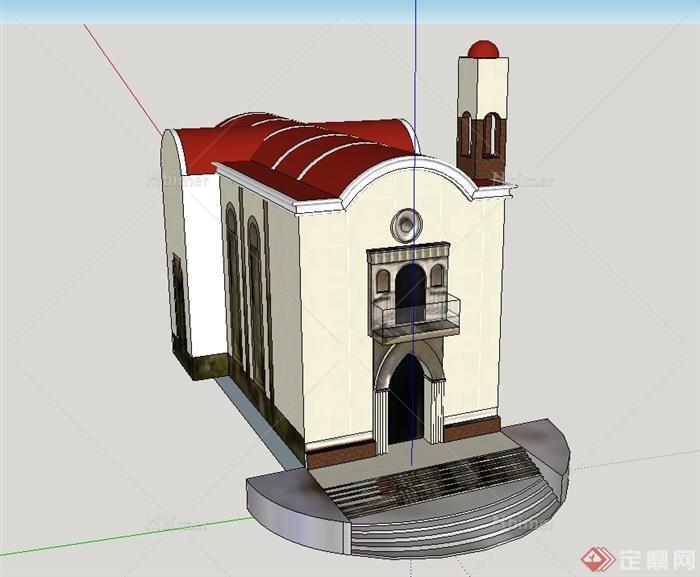 欧式风格独特教堂建筑设计su模型[原创]