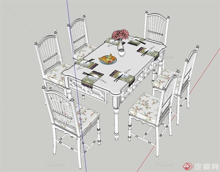 室内简易六人餐桌椅设计SU模型
