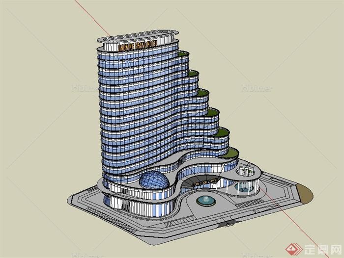 某现代风格高层酒店大楼建筑设计su模型[原创]