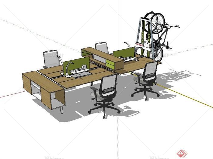 某现代风格精致办公桌椅设计SU模型[原创]