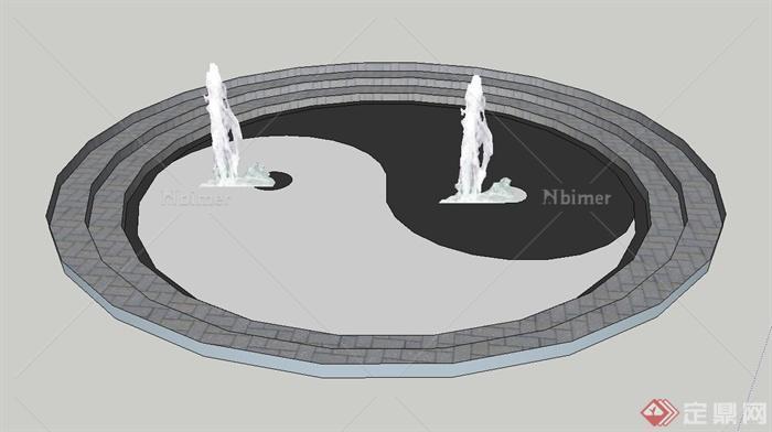 古典中式八卦水景设计SU模型