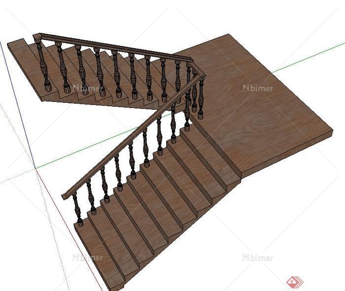 室内节点木质楼梯设计SU模型
