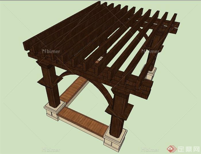 园林景观节点木质长方形廊架设计SU模型