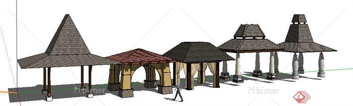 园林景观之东南亚风格景观亭设计方案SU模型