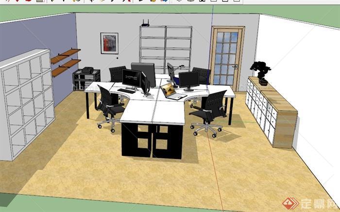 四人办公室家具组合设计SU模型[原创]