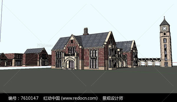 英式建筑风格低层会所建筑草图大师SU模型