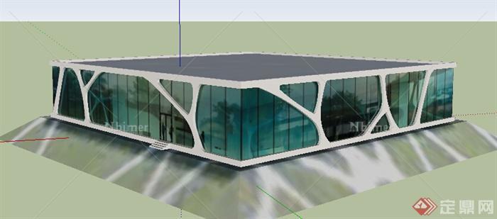 现代方形展览馆建筑设计SU模型