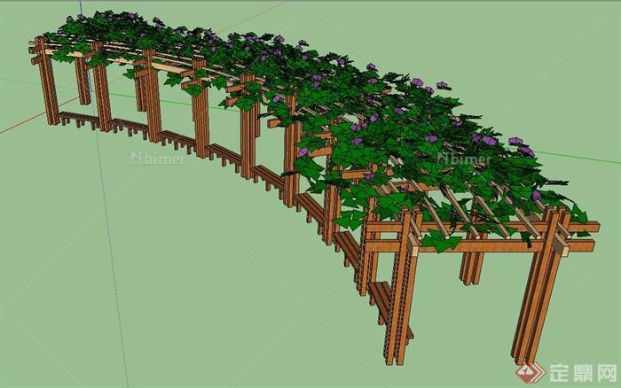 园林景观节点木质弧形花架设计SU模型