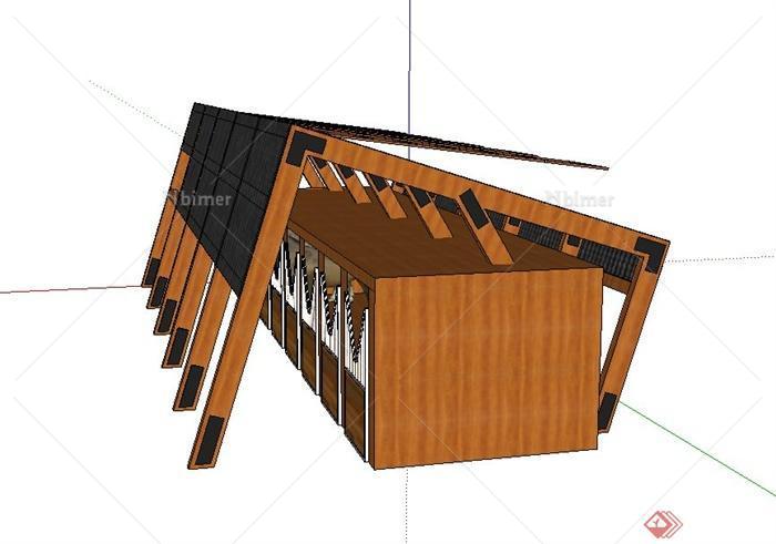 木质马厩建筑设计SU模型