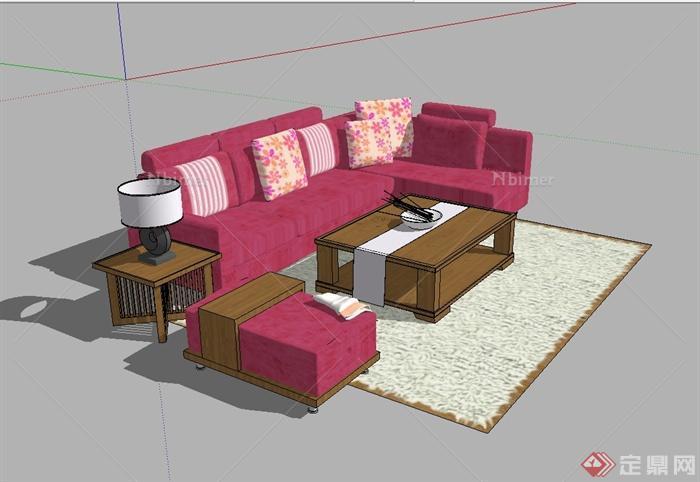 某现代风格详细精完整沙发茶几设计SU模型[原创]