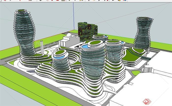 现代风格中心商业区综合体建筑设计su模型[原创]