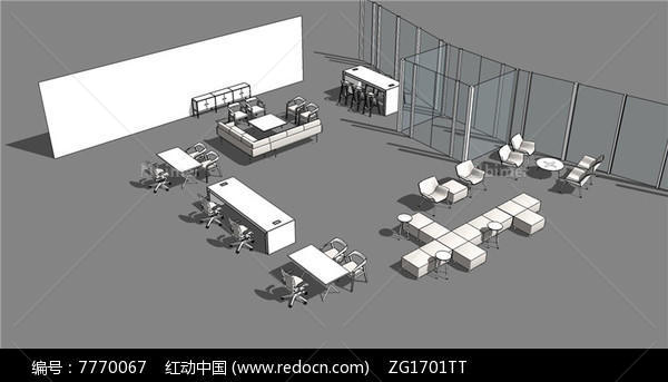 公共空间沙发座椅组合SU模型