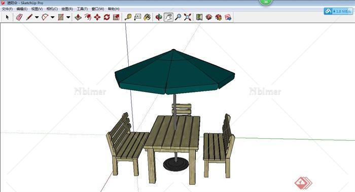 现代风格休闲桌椅以及遮阳伞组合su模型