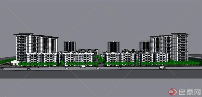 现代小区住宅建筑设计总图SU模型[原创]